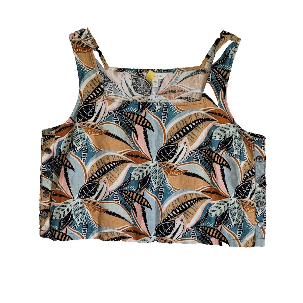 Garnet Hill Crop Top size XL Leaf Print Wide Button Accents Casual